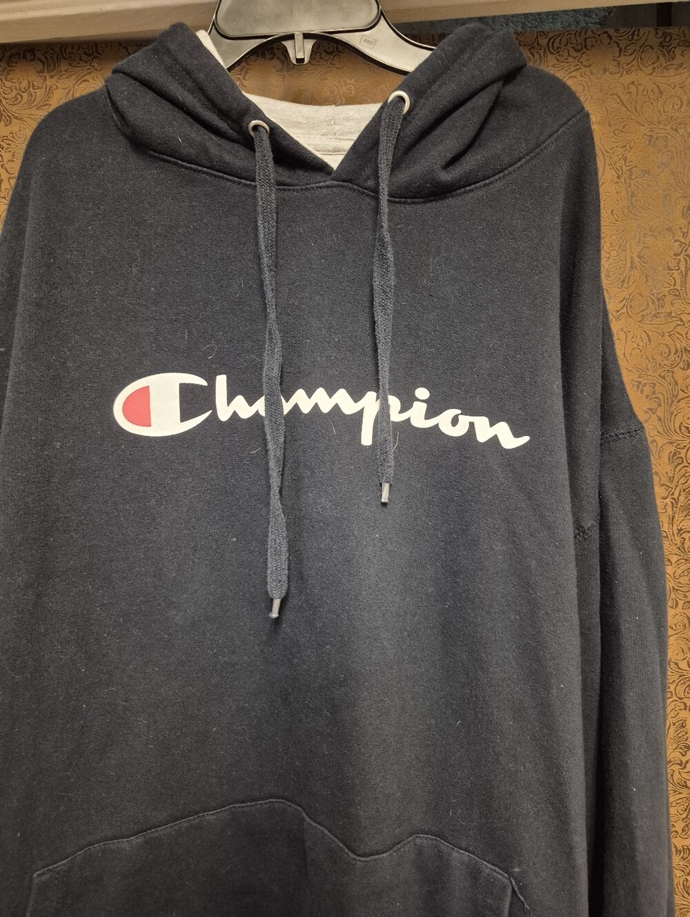 Champion Men's Grey Logo Hoodie Sweatshirt